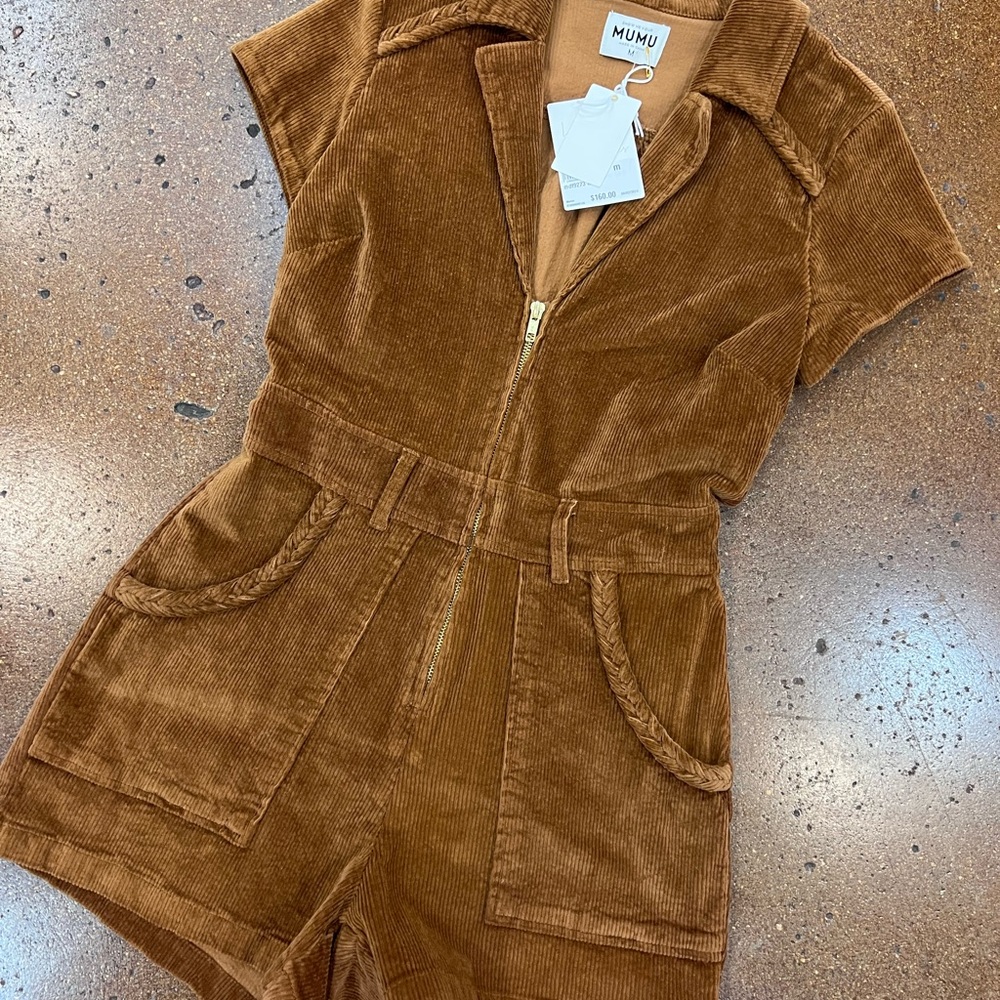 NWT show me your mumu size MEDIUM cord romper whiskey brown